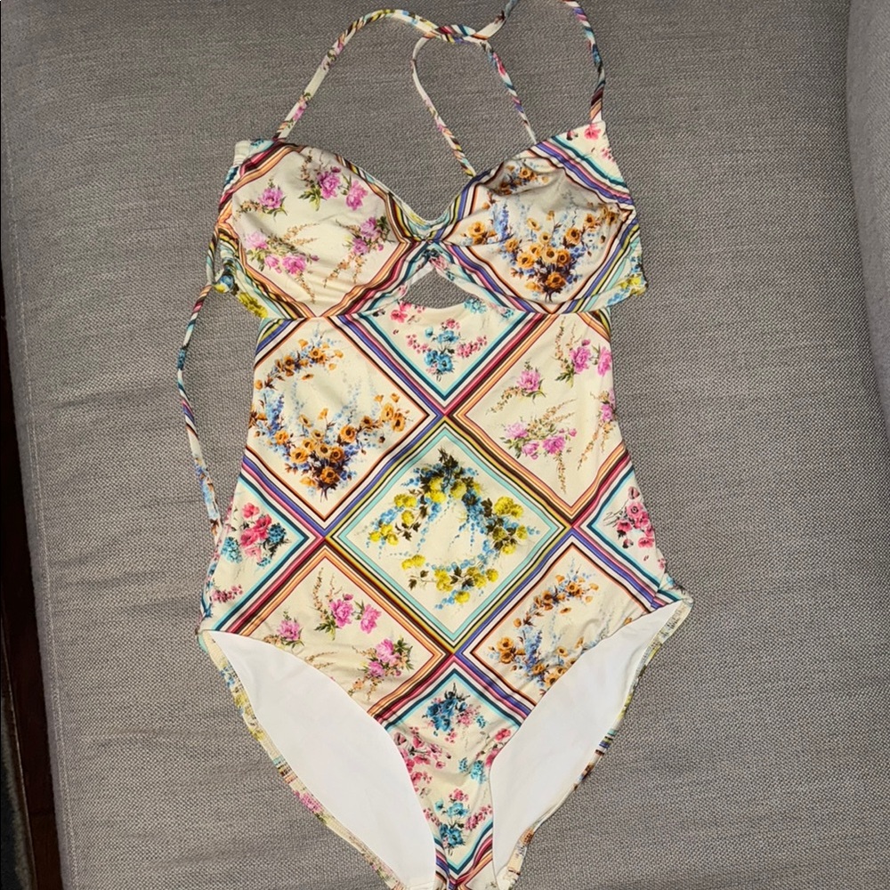 Zimmermann Cream and Pink One Piece Swimsuit